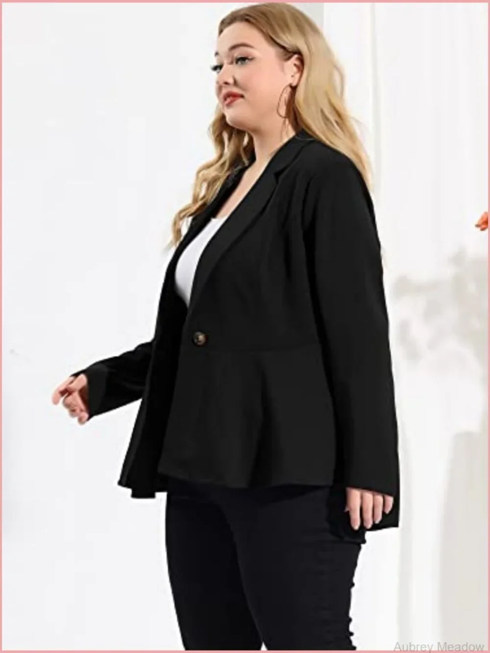 Plus Size Peplum Blazer Notched Lapel Work Suit Jacket Business Casual